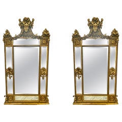 Retro Pair of Palatial Mirrors Louis XVI Giltwood Hand Carved, Pier / Console / Wall