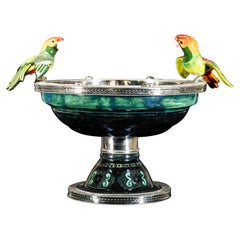 Ceramic and White Metal 'Alpaca' Bowl with Hand Painted Motives