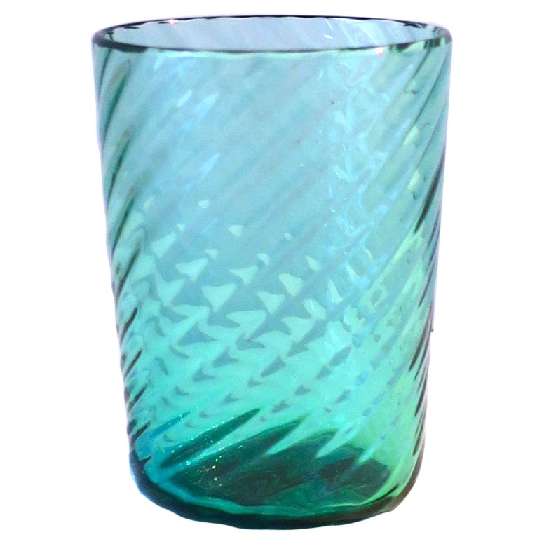 Vase ou récipient en verre cannelé vert émeraude de Murano Achimede Seguso (Italie)