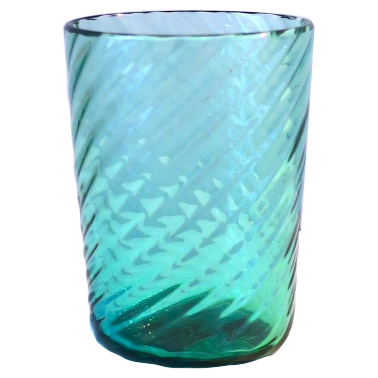 Italian Murano Achimede Seguso Emerald Green Art Glass Fluted Glass Vase Vessel For Sale at 1stDibs