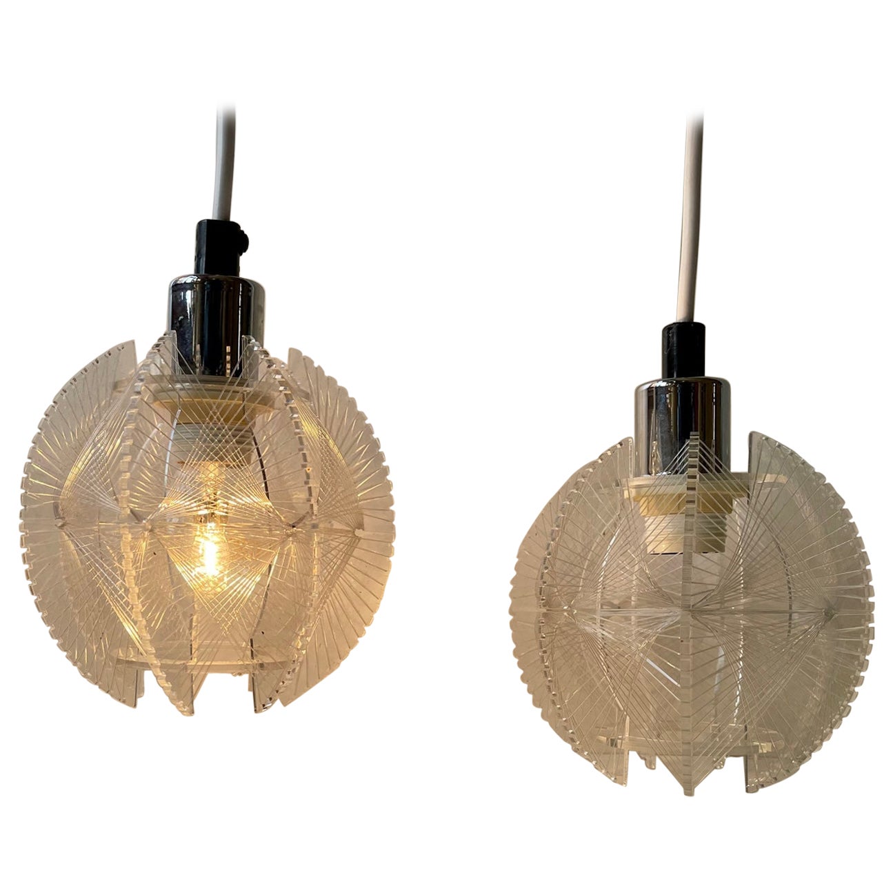 Modernist Lucite & String Ceiling Lamps by Paul Secon for Sompex, Germany, 1970s For Sale