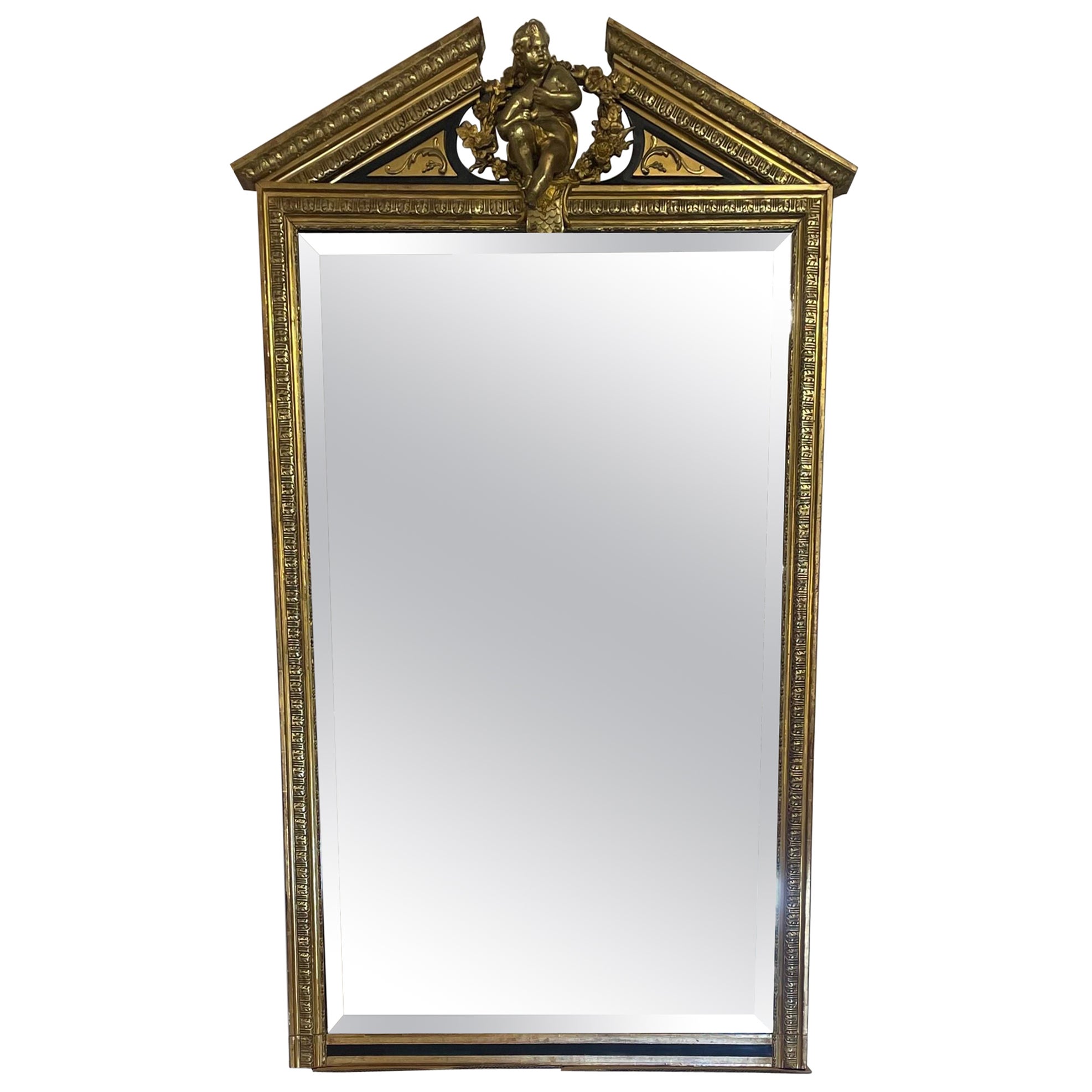 Giltwood Console, over the Mantle or Floor Mirror, Beveled, 19th/20th Century