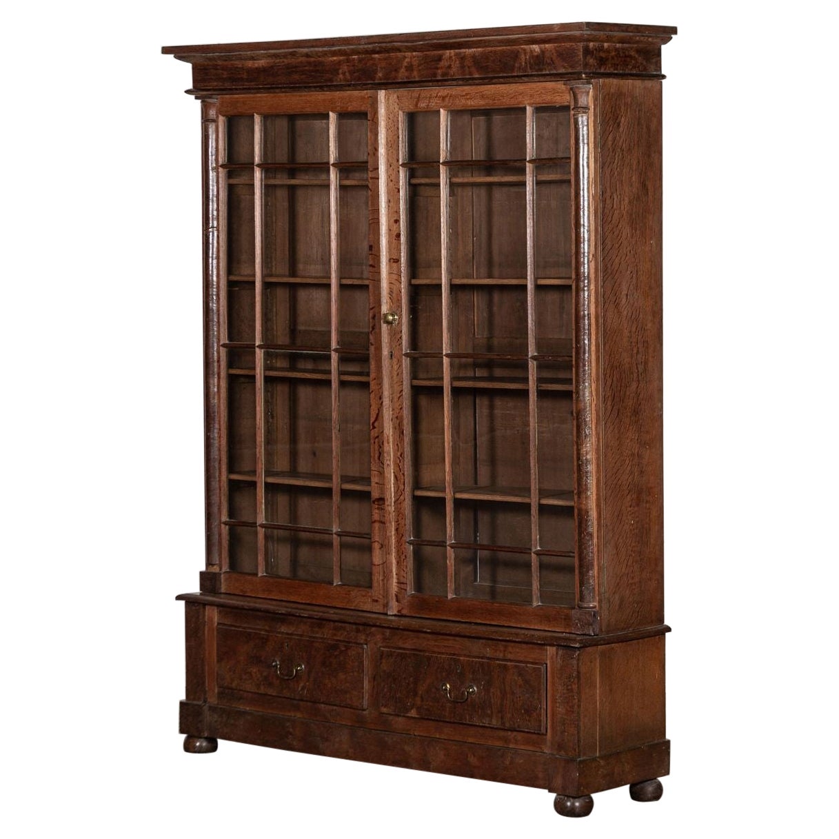 Large 19th Century Oak Glazed Bookcase Display Cabinet