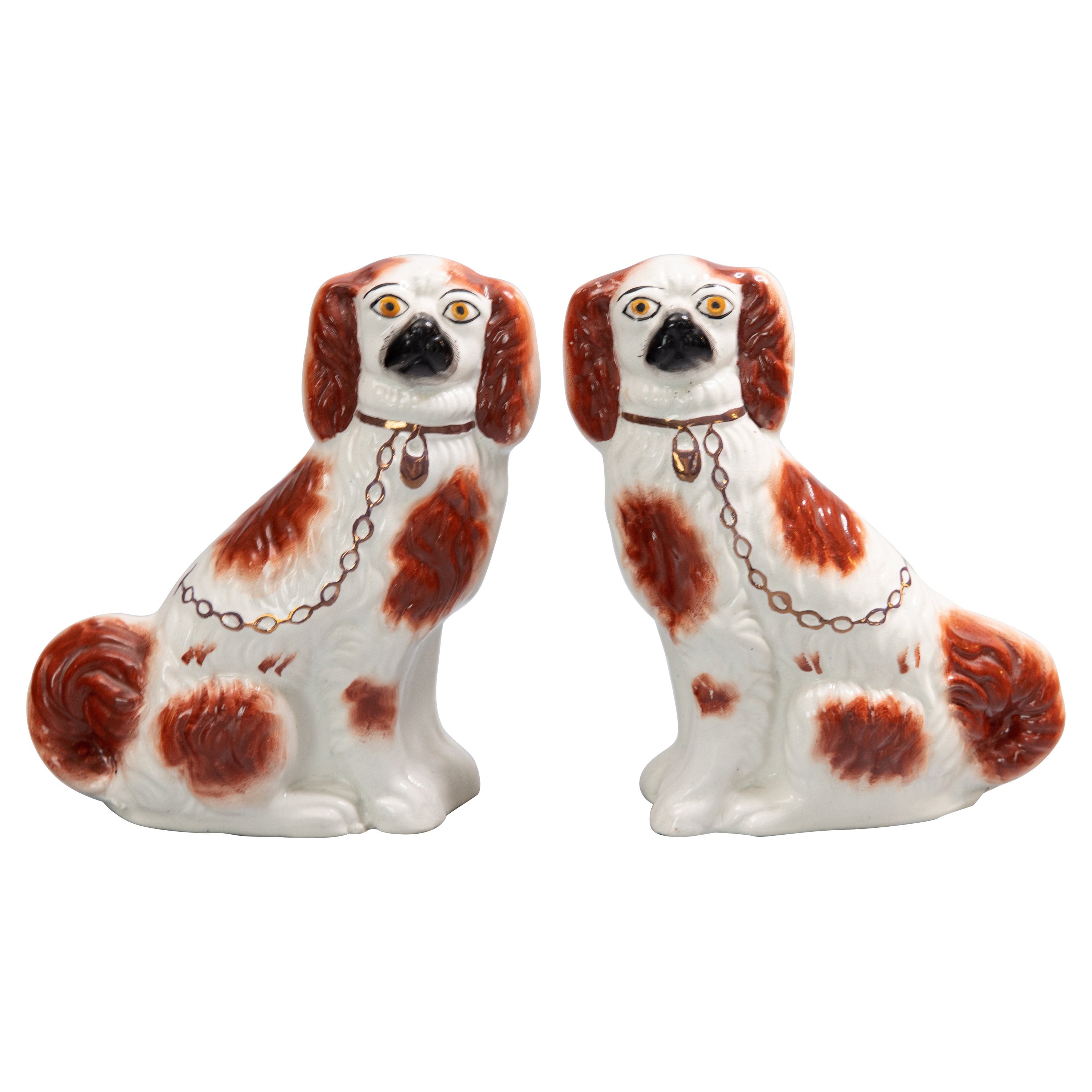 Pair of 19th Century English Staffordshire Russet Spaniel Dogs Figurines