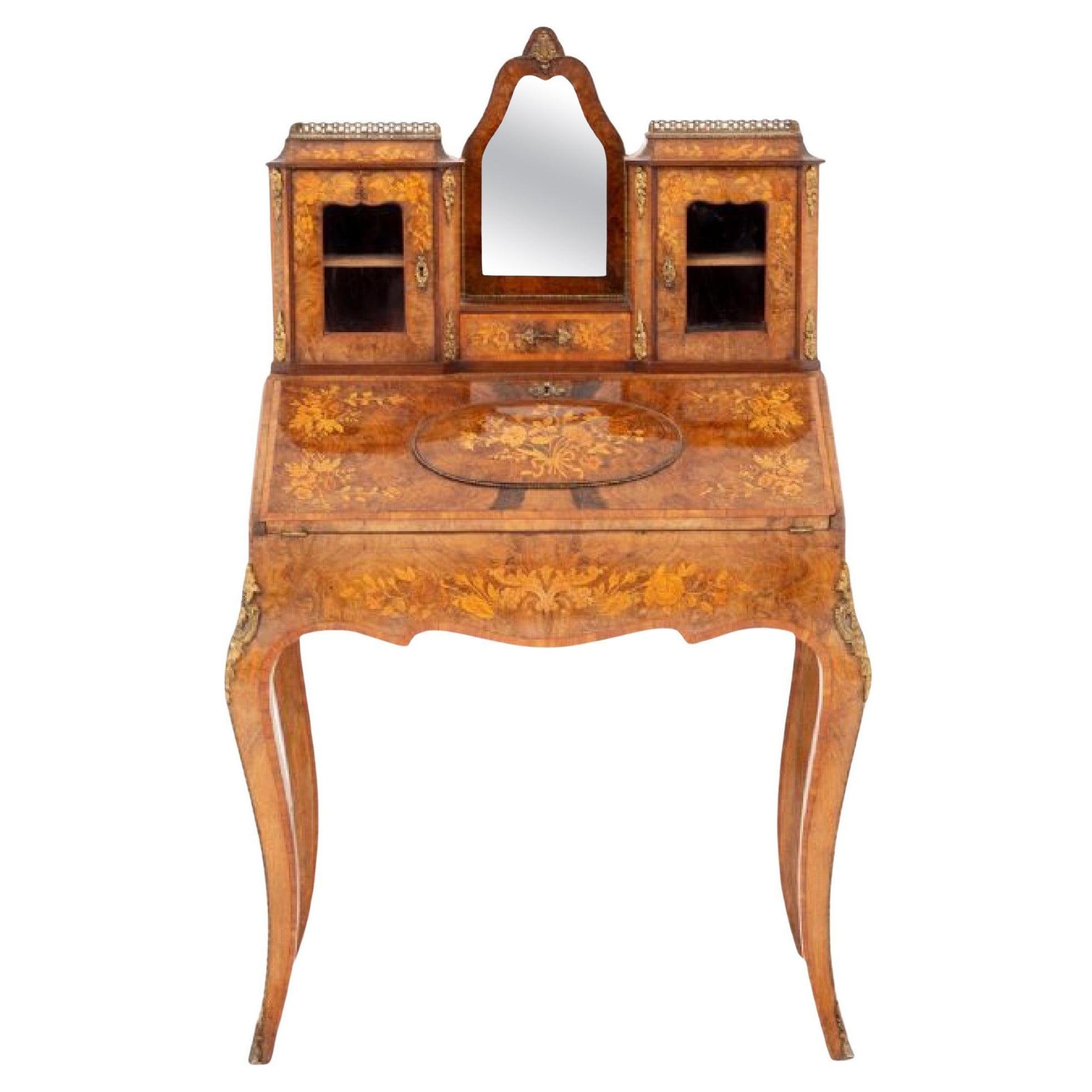 Antique French Desk, Walnut Bonheur De Jour, 1860