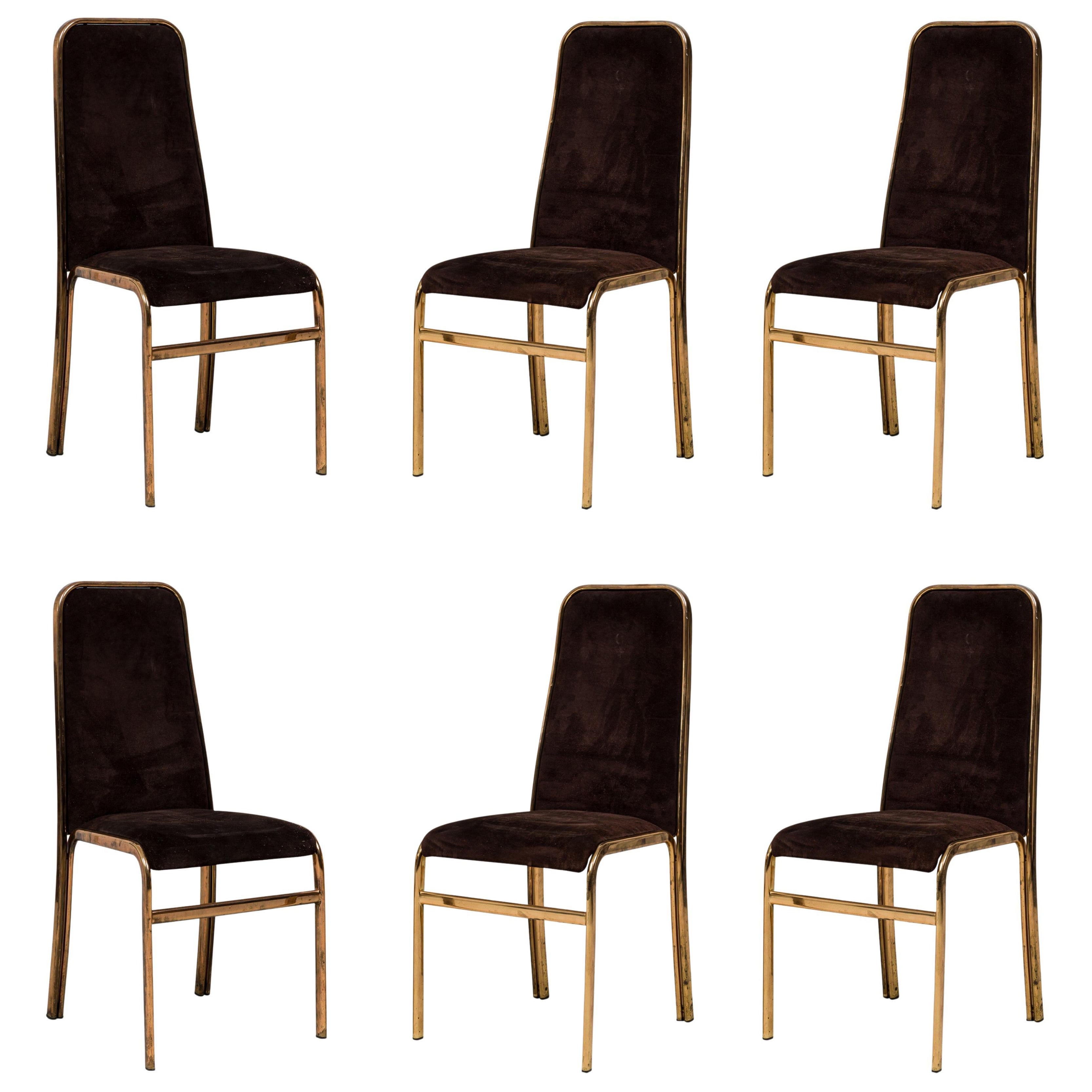 Set of 6 Mid-Century American Brass Dining Chairs 
