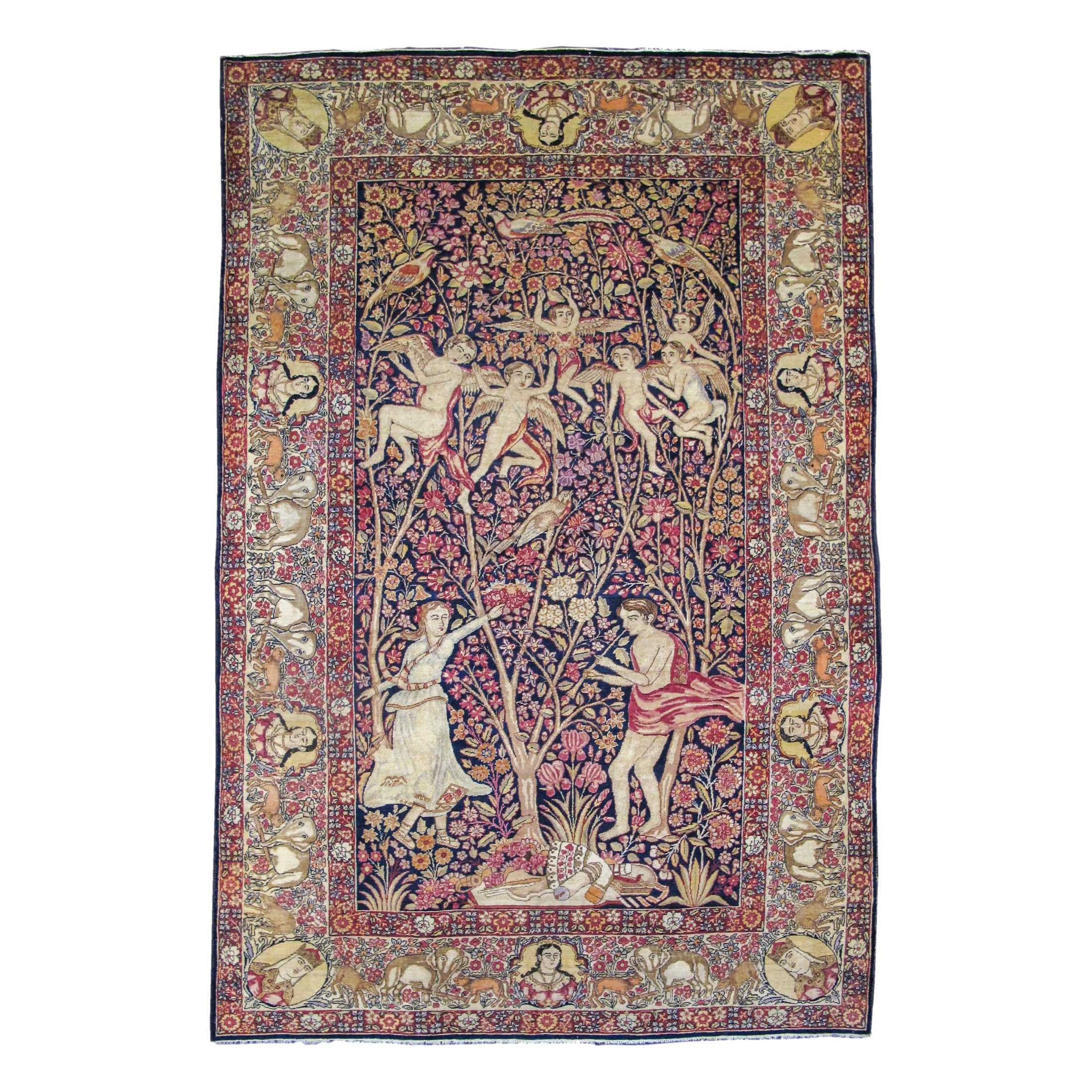 Antique Persian Kirman Pictorial Rug, 19th Century For Sale
