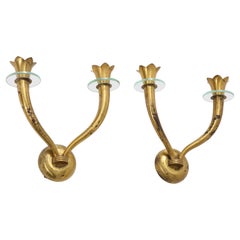 Pair of Brass and Glass Modernist Sconces Att. Emilio Lancia - Italy 1950s