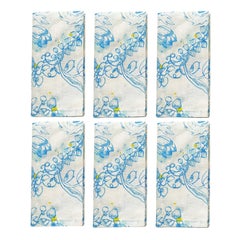 Lot de six serviettes de table en lin bleu clair à motif "Blue Summer" (été bleu)
