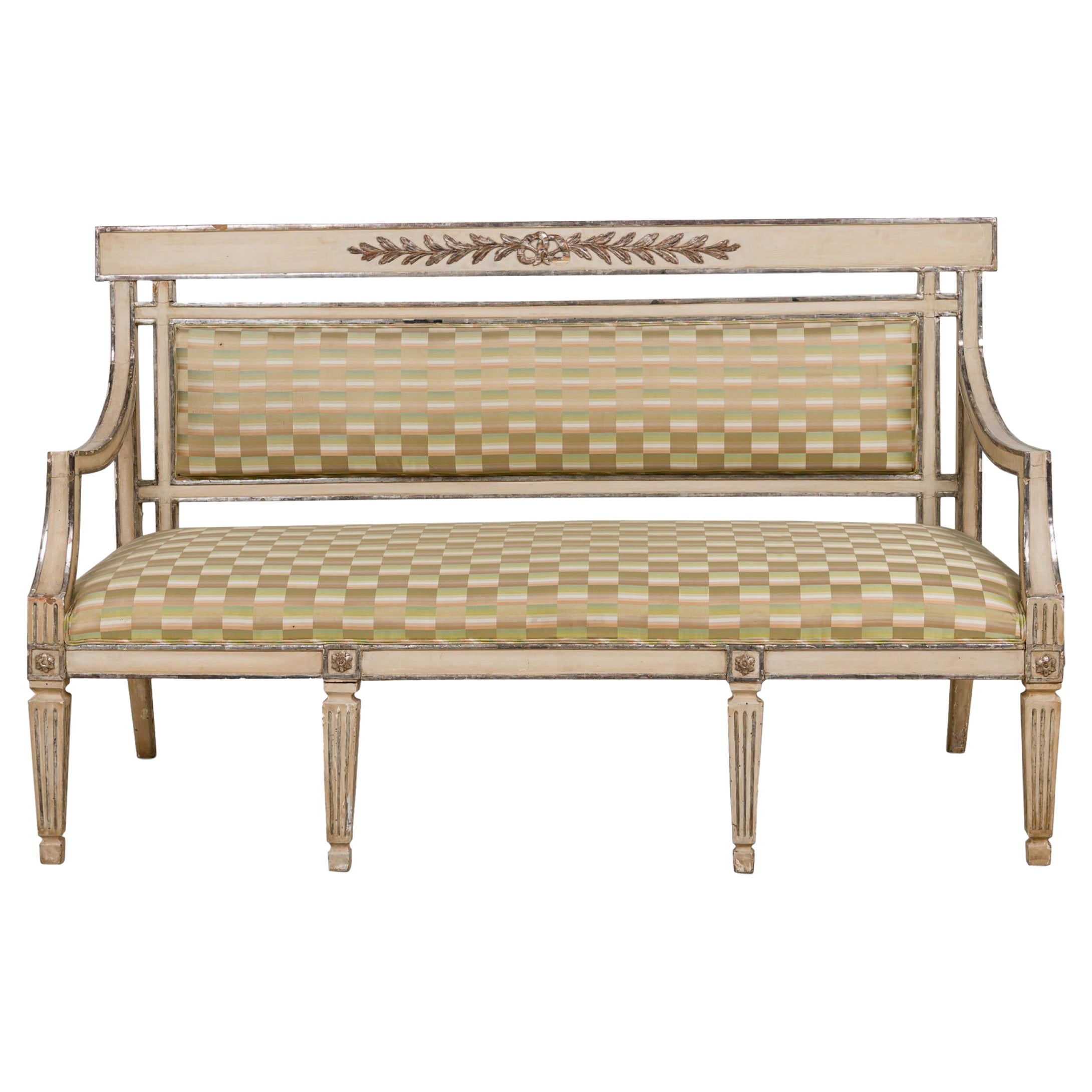 Swedish Neo-Classical White Painted and Parcel Gilt Settee For Sale