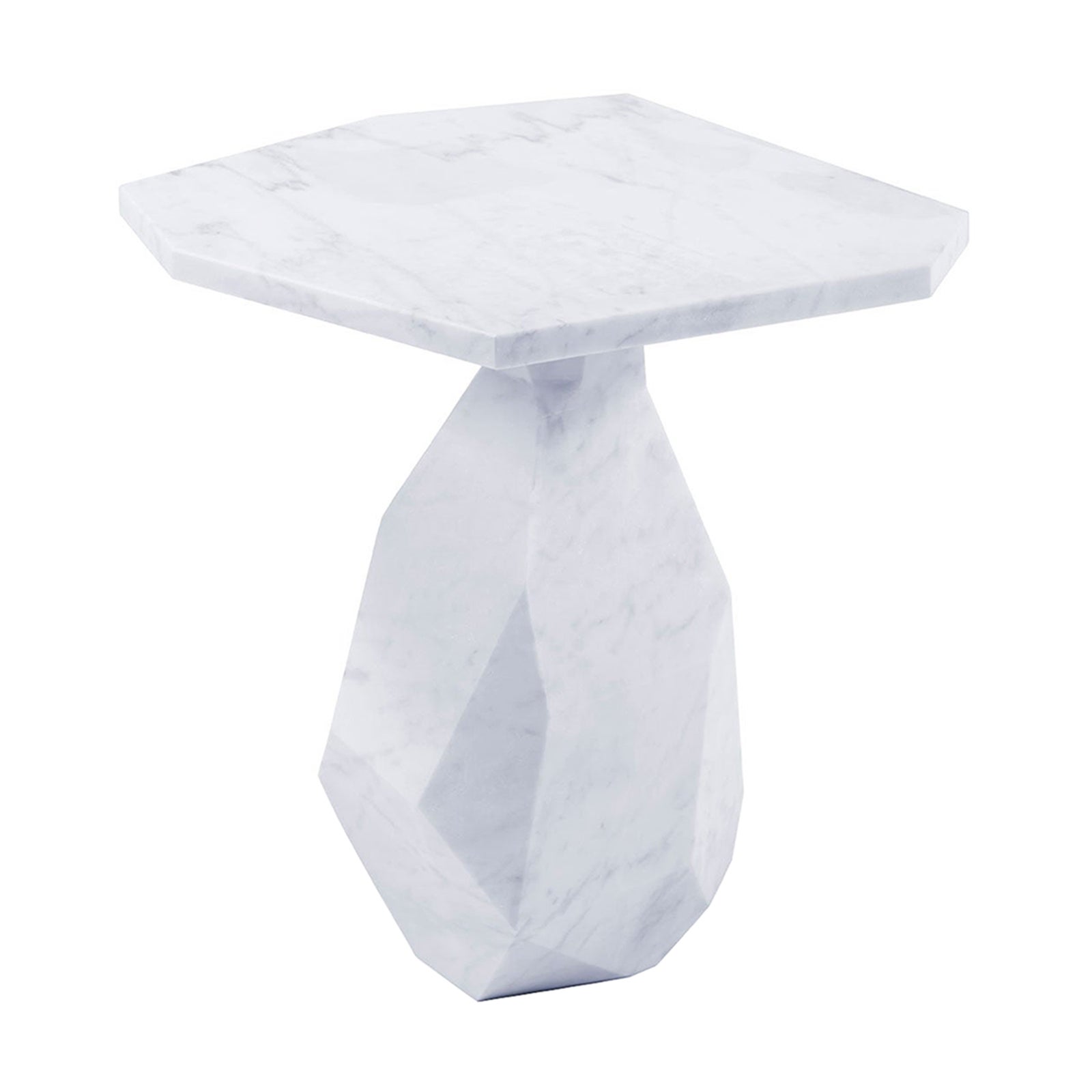 Contemporary Side Table Carved From Single Carrara Marble Block For Sale