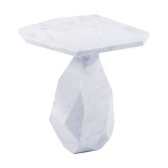 Contemporary Side Table Carved From Single Carrara Marble Block