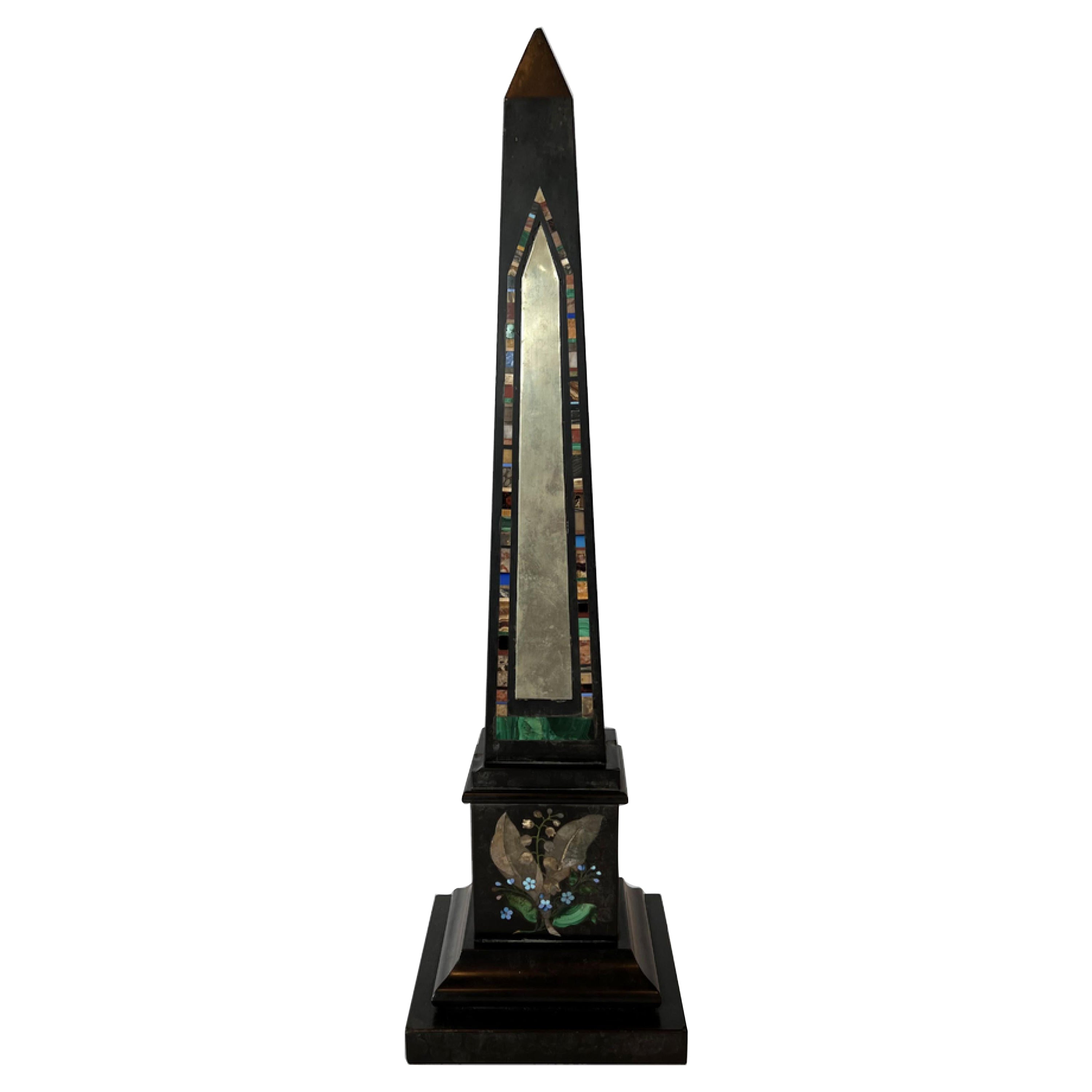 Mid-Century Continental Large Marmo Negro and Specimen Marble Grand Tour Obelisk For Sale