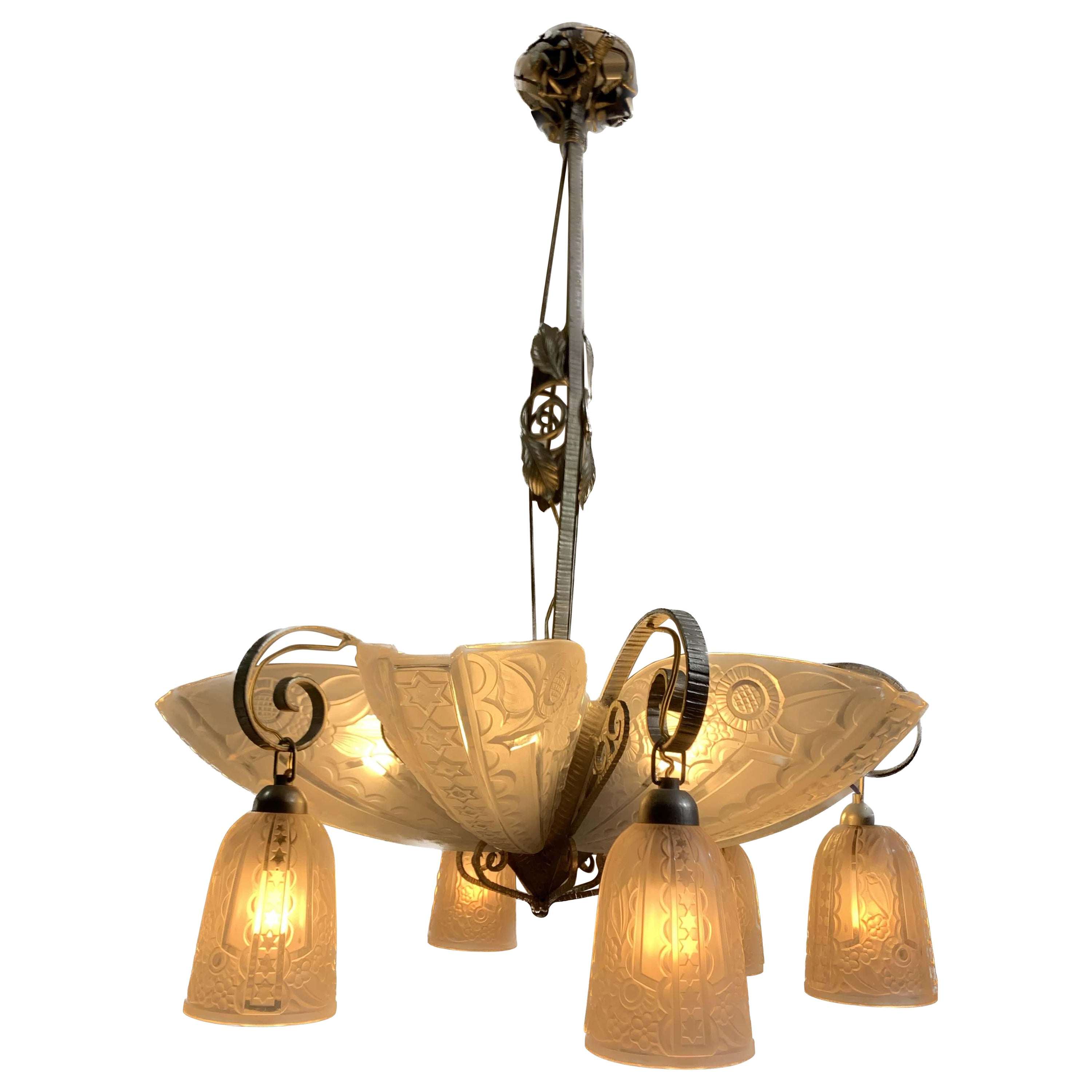 French 1920s Chandelier with Stars For Sale