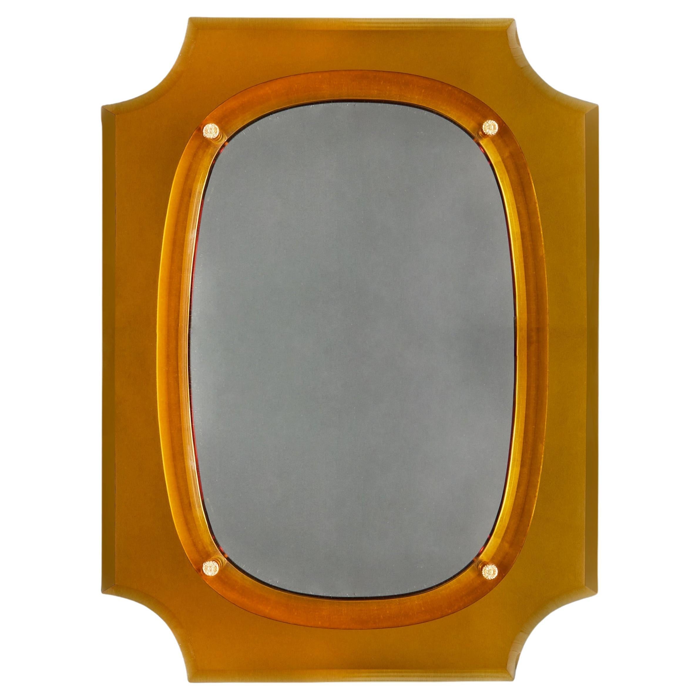 1960s Fontana Arte Round Bevelled Glass Wall Mirror with Green Serrated Surround at 1stDibs