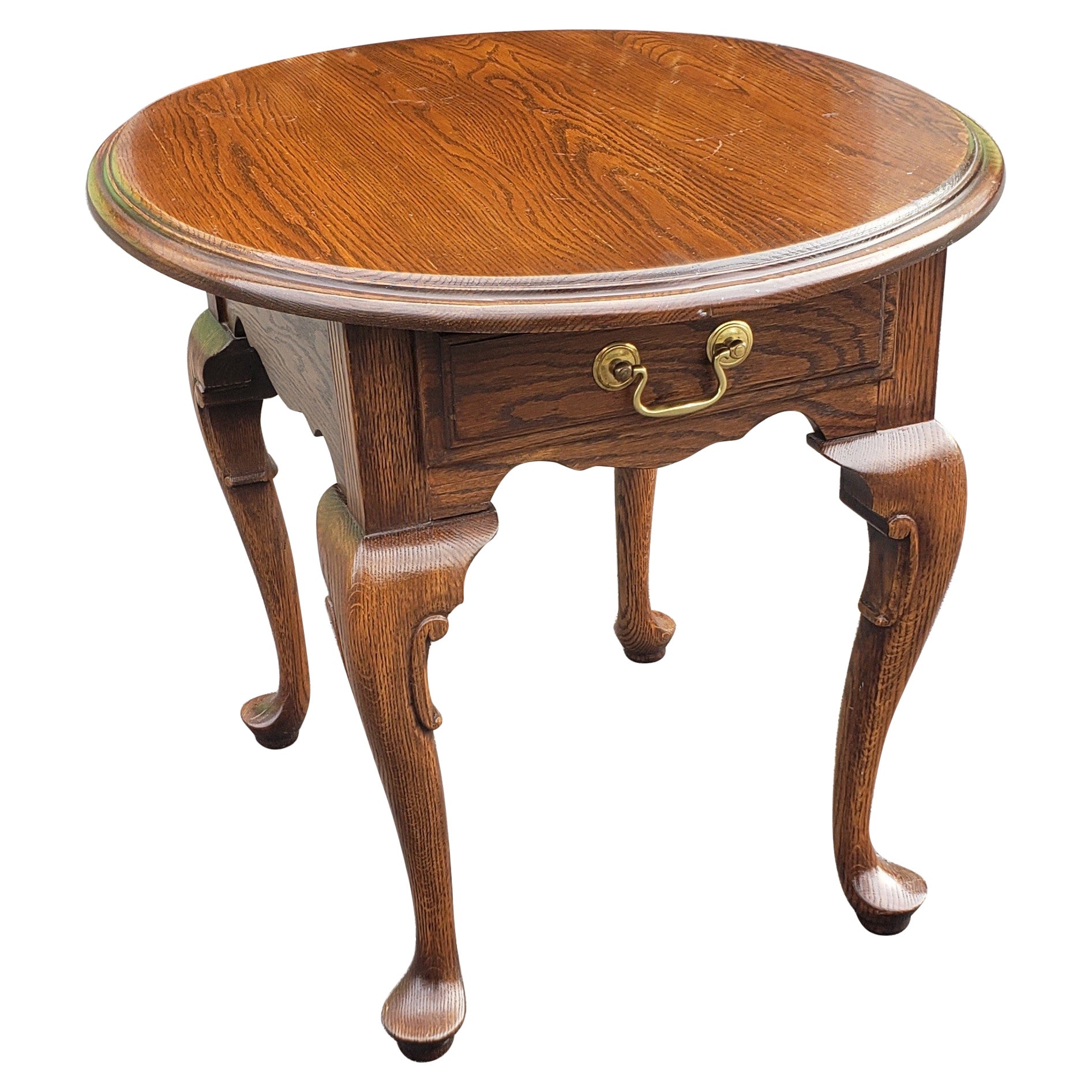 Harden Solid Oak Single Drawer Oval Side Table For Sale