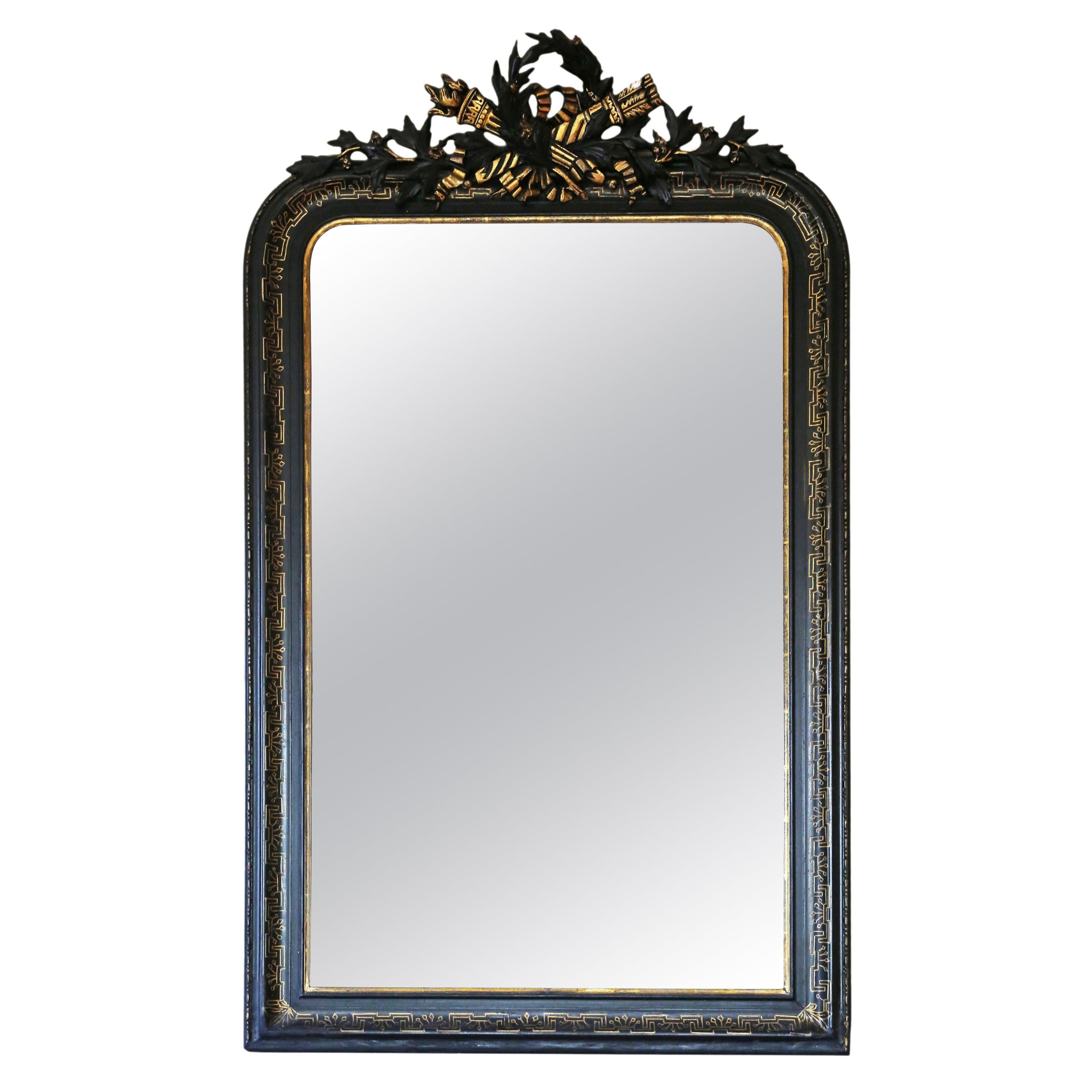 Antique Large Fine Quality Ebonized Gilt Overmantle Wall Mirror 19th Century For Sale