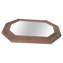Vintage Classical Oak Wood Frame Mirror Brown Color Beautiful Patina Color, England 1940