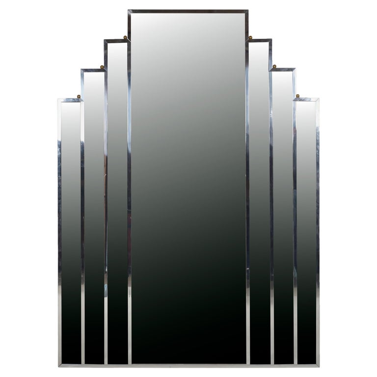 An Art Deco Style Mirror With Chrome Frame For Sale at 1stDibs