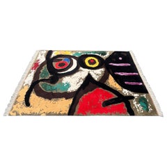 Vintage Bird Woman Rug, Abstract Forms, After Joan Miró