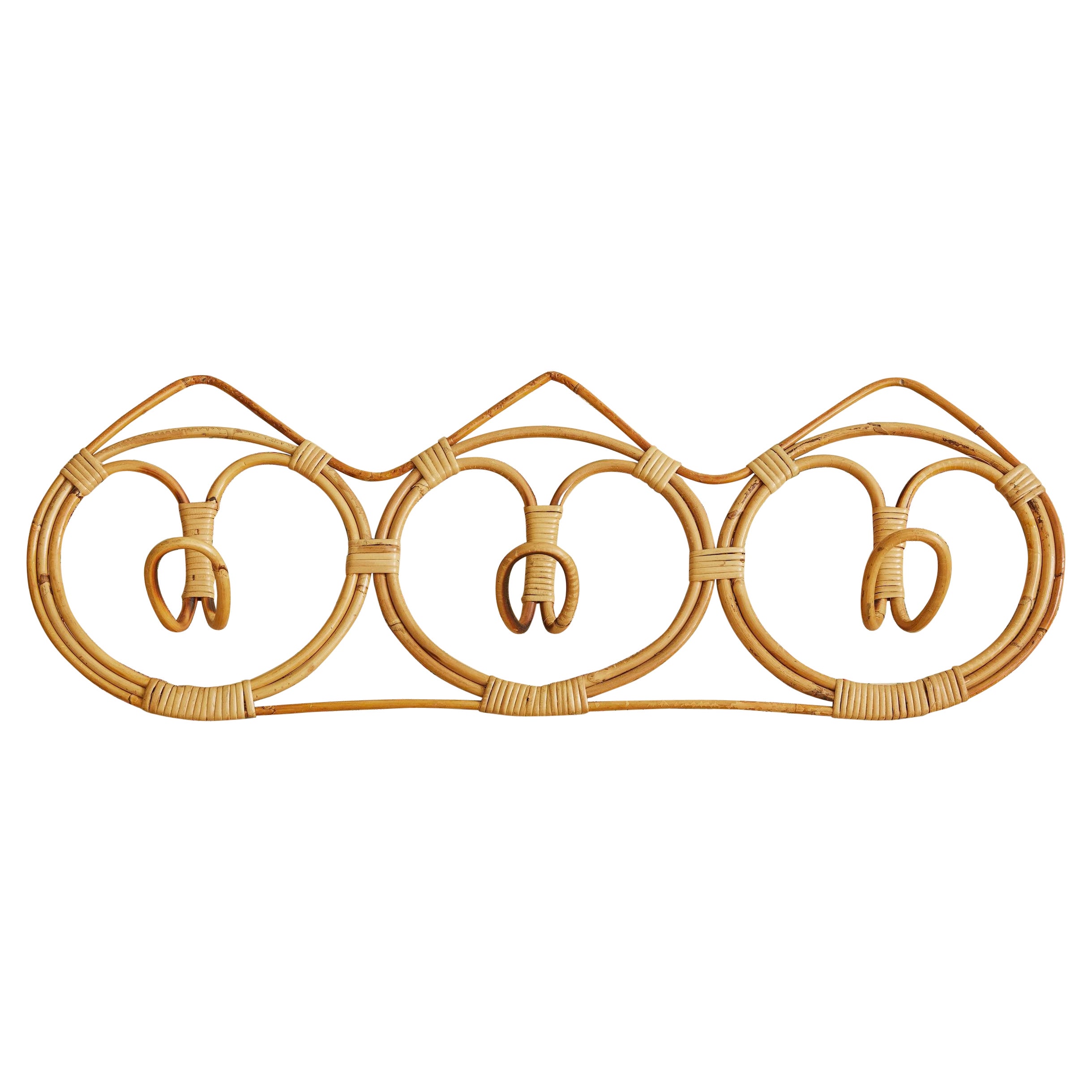 Vintage Triple Circle Bamboo Coat Hanger, Italy, 1960s For Sale