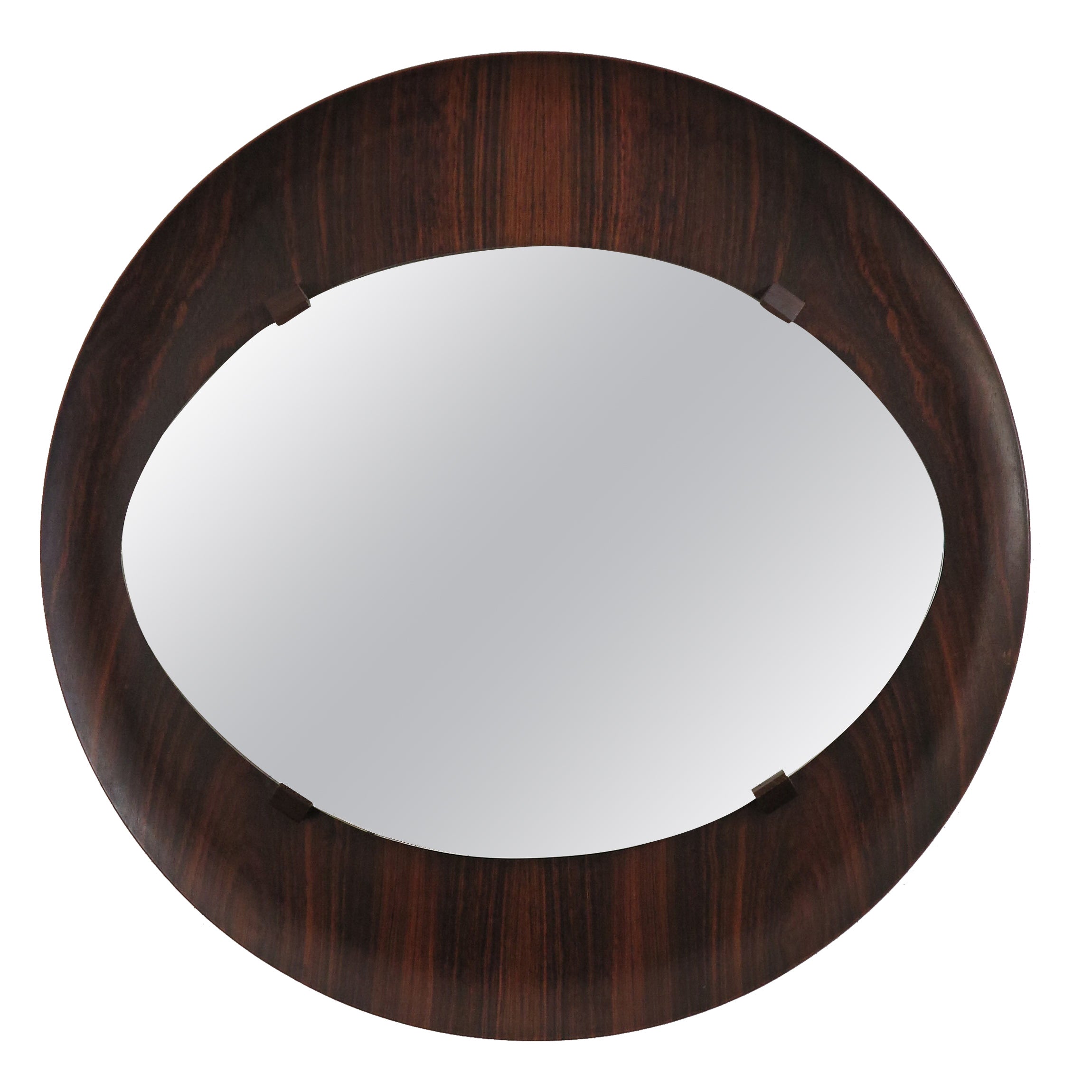 Italian Midcentury Circular Dark Wood Wall Mirror, 1960s For Sale