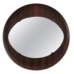 Italian Midcentury Circular Dark Wood Wall Mirror, 1960s
