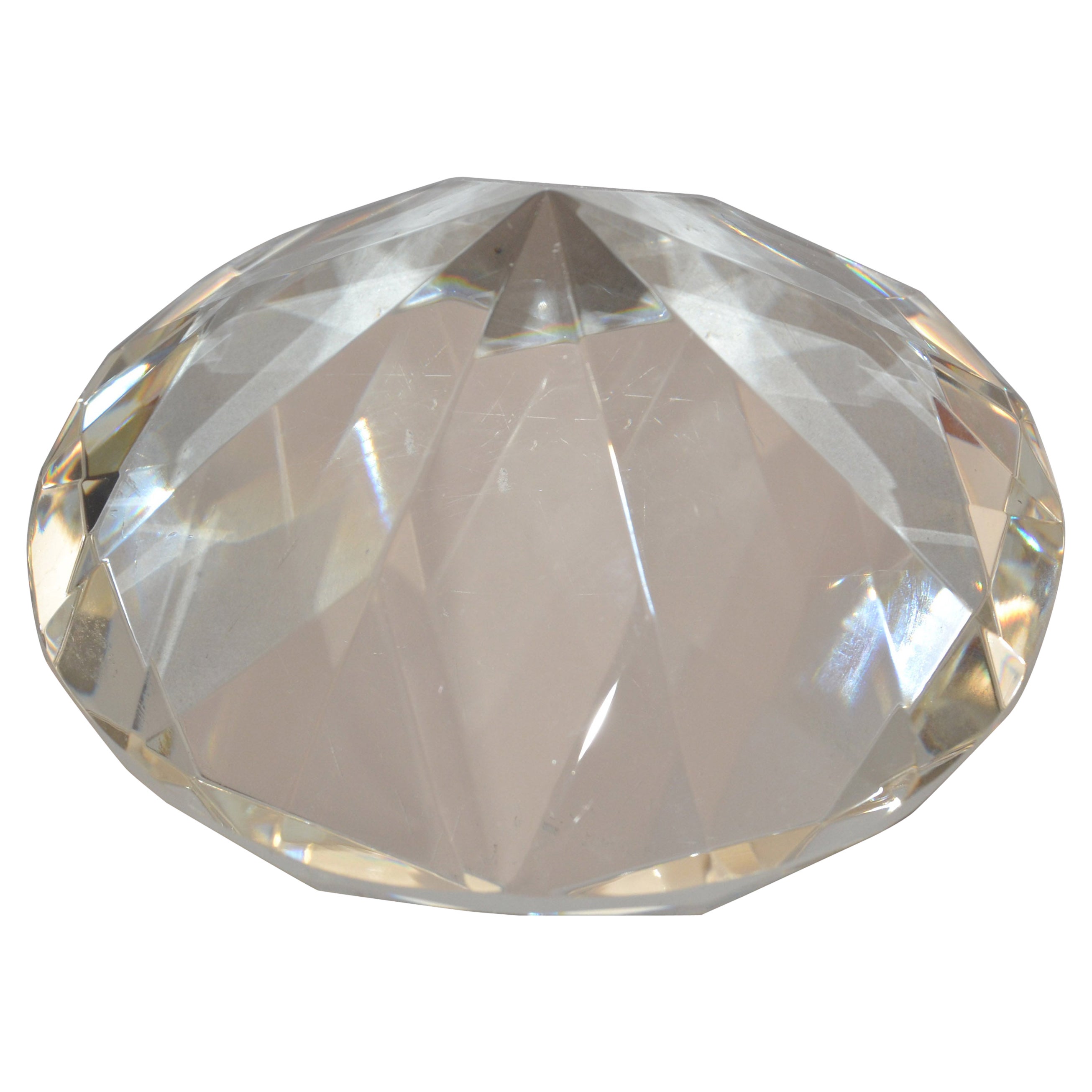 One Mid-Century Modern Faceted Glass Diamond Shaped Figurine Paperweight Desk  For Sale
