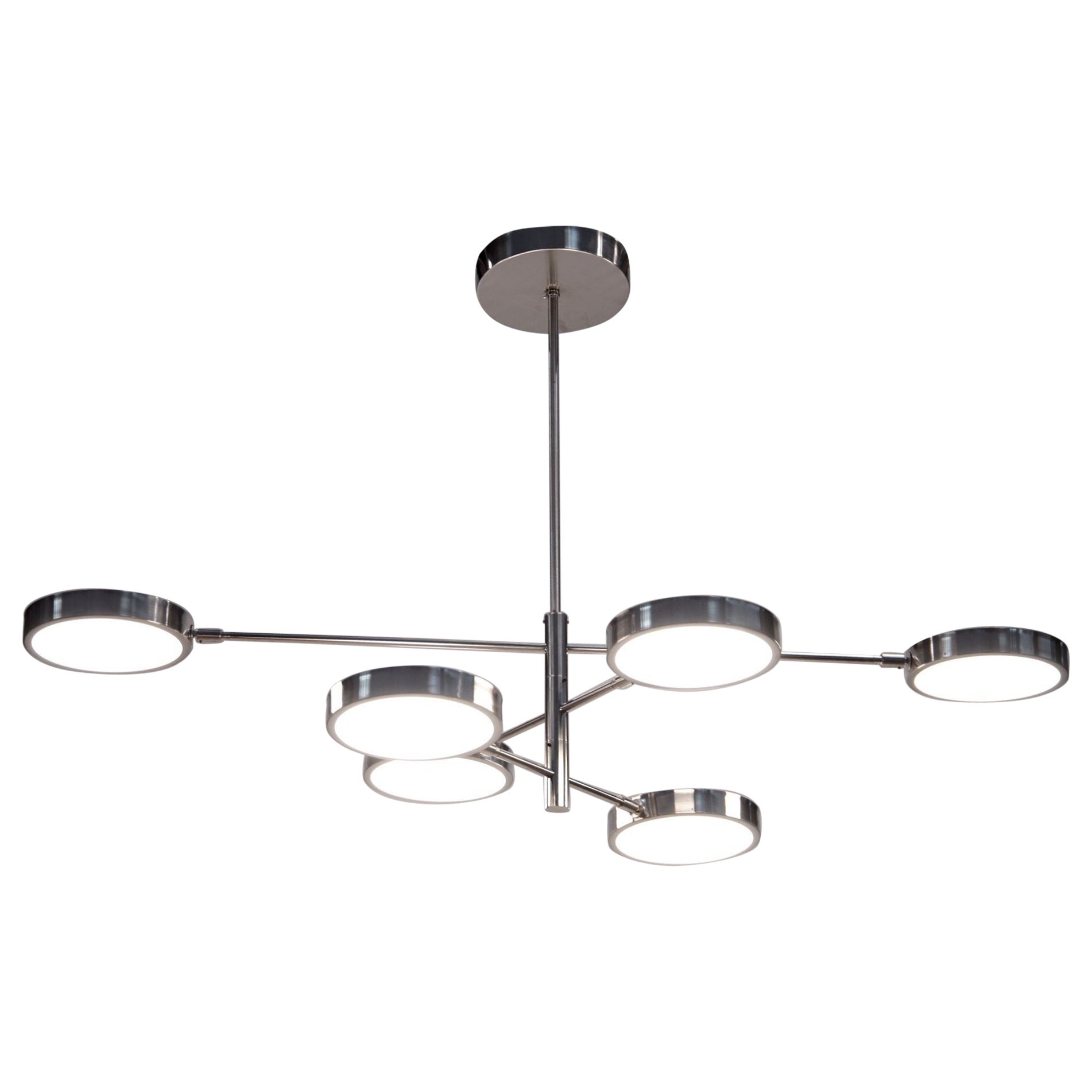 Sistema Chandelier, Piattelli Design, Brushed Nickel and Glass, 6-Shade For Sale