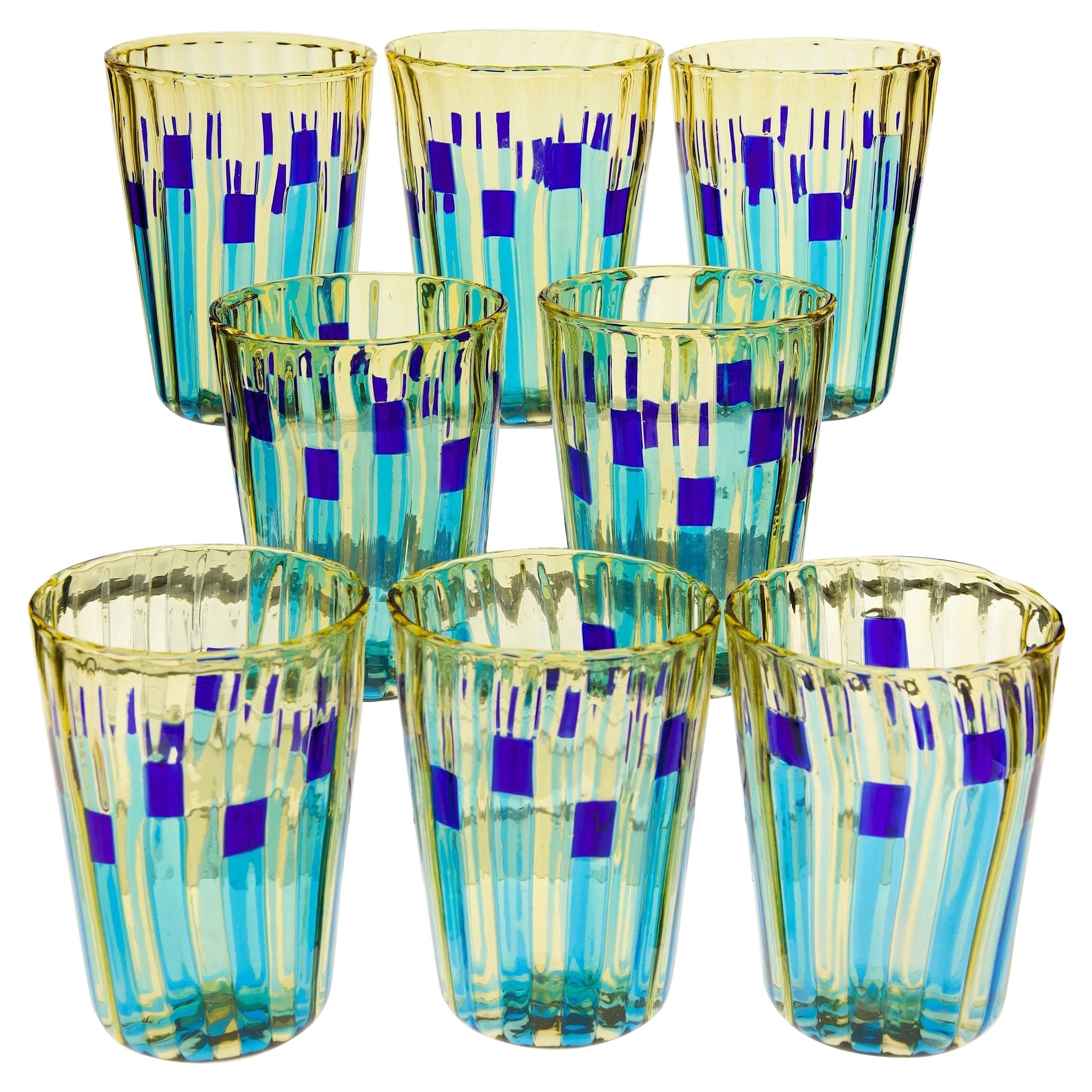 Set of 8 Murano Glass Tumblers, Campo di Gigli Toscani, Signed For Sale