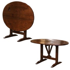 19th Century French Carved Cherry Tilt-Top Wine Tasting Table from Burgundy