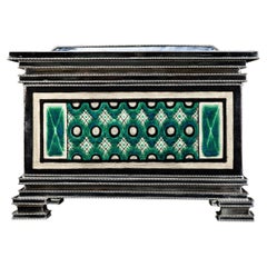 Ceramic and White Metal 'Alpaca' Box with Hand Painted Motives