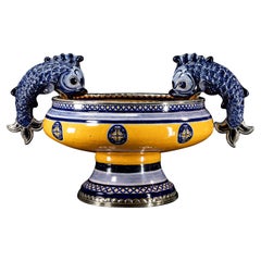 Ceramic and White Metal 'Alpaca' Bowl with Hand Painted Motives