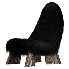Black Chaos Lounge Chair Furry Goatskin offcuts & Cast brass by Atelier V&F