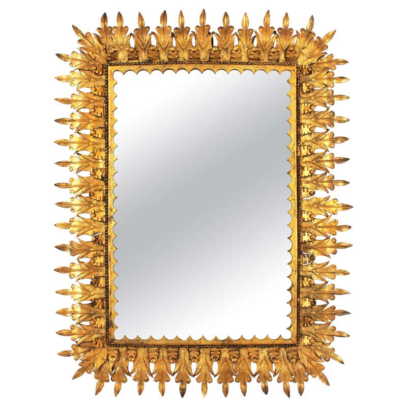 Hollywood Regency Gilded Rectangular Mirror with Undulating Ruffled ...
