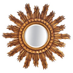 French 1950s Giltwood Sunburst Mirror, Large Scale