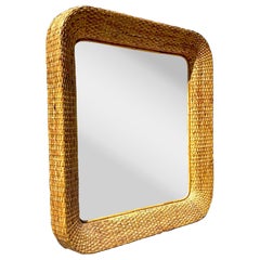 Vintage Coastal Woven Rattan Square Mirror