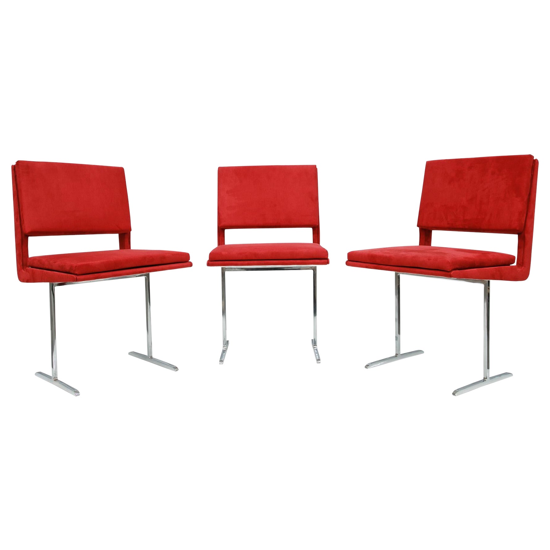Brazilian Modern Chairs in Chrome & Red Velvet by Jorge Zalszupin, 1965 Brazil For Sale