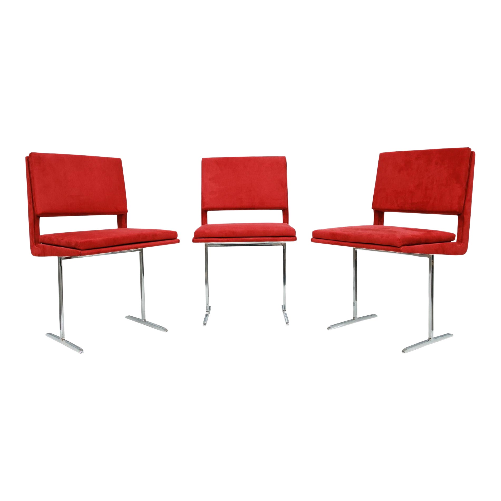 Sillas modernas brasileñas de cromo y ante rojo, Jorge Zalszupin, 1965 Brasil en venta