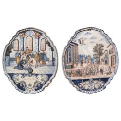 Pair of Large 19th Century Polychrome Faience Wall Plaques from Holland