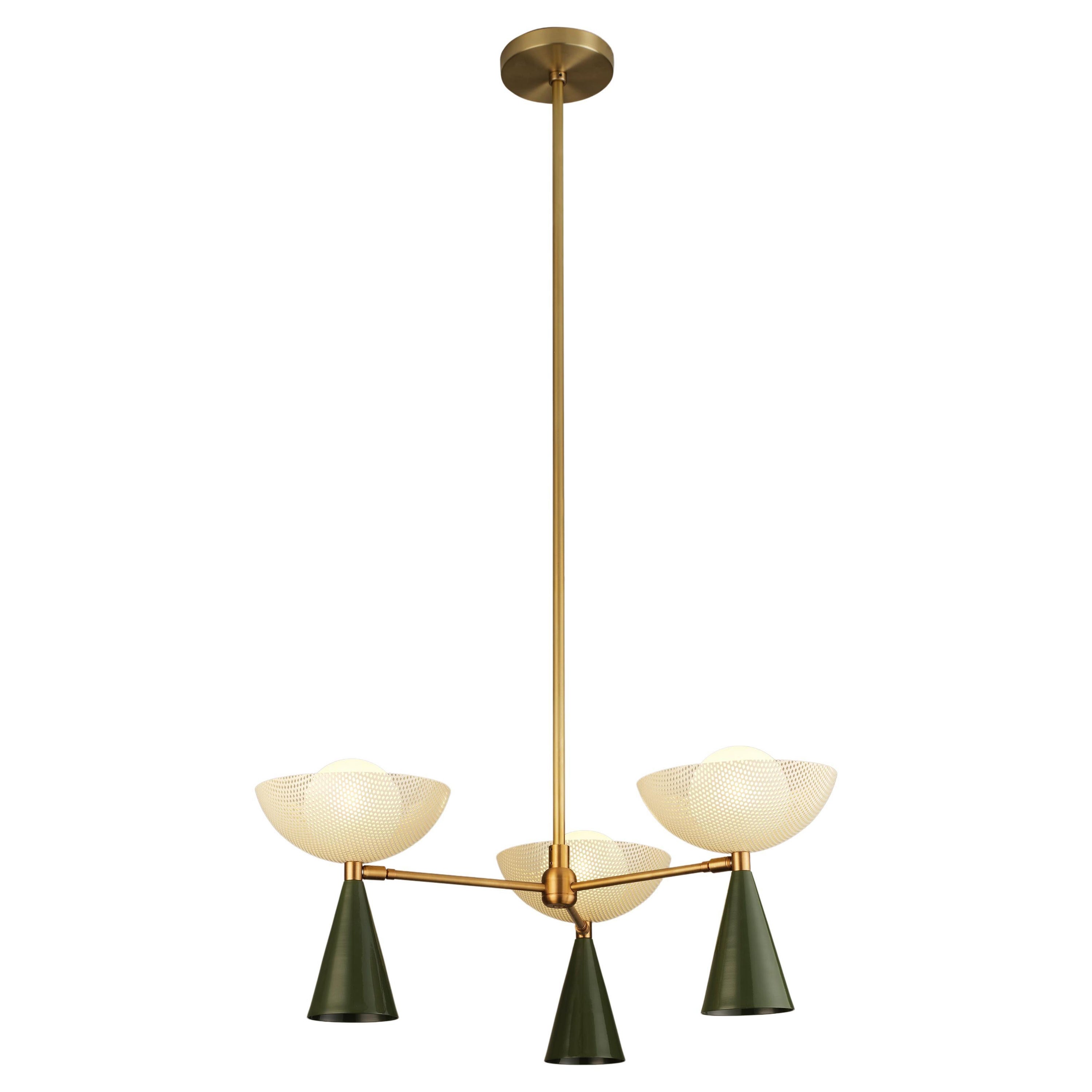 Molto 3-Arm Ceiling Pendant in Natural Brass + Enameled Mesh, Blueprint Lighting For Sale