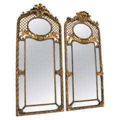 Pair French Belle Epoqué Louis XV Style Giltwood & Gesso Carved Trumeau Mirrors