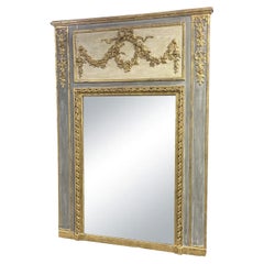 19th Century French Empire Gilded Wood Trumeau Glass Mirror, Antique Décor
