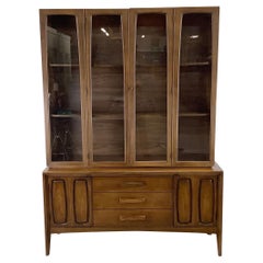Vintage Midcentury Walnut Broyhill Sideboard with Display Cabinet