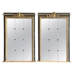 19th Century Gold-Black Italian Neoclassic Pair of Used Trumeau Glass Mirrors