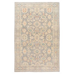 Handmade Gray Sultanabad Wool Rug Oversize Floral All-Over Design