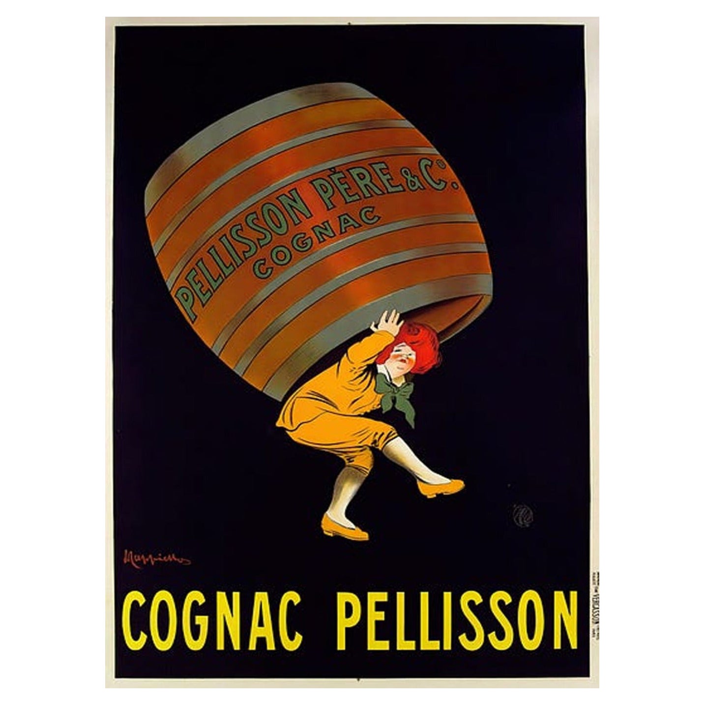 Affiche vintage d'origine de 1905 de Cognac Pellisson