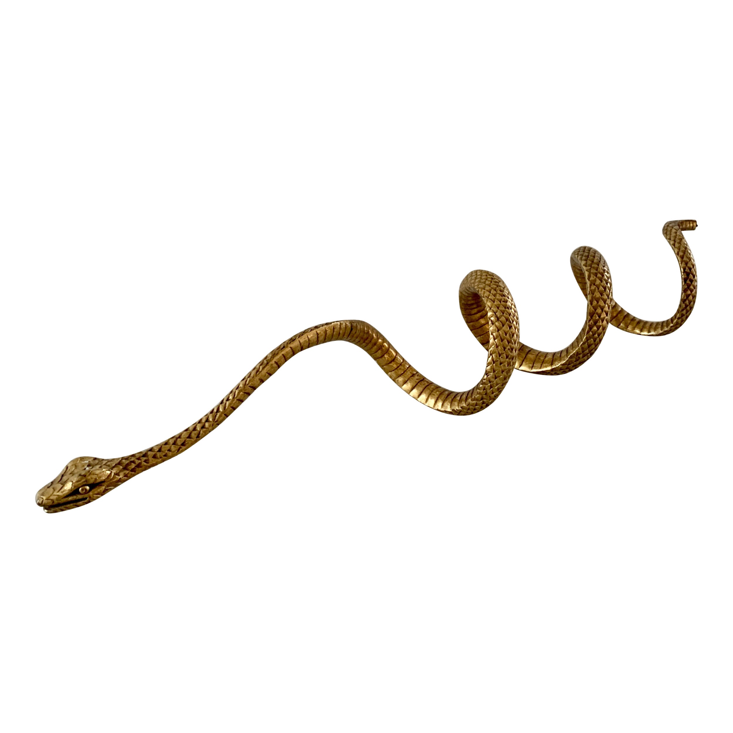 Vintage Cast Brass Coiled Serpent Snake For Sale