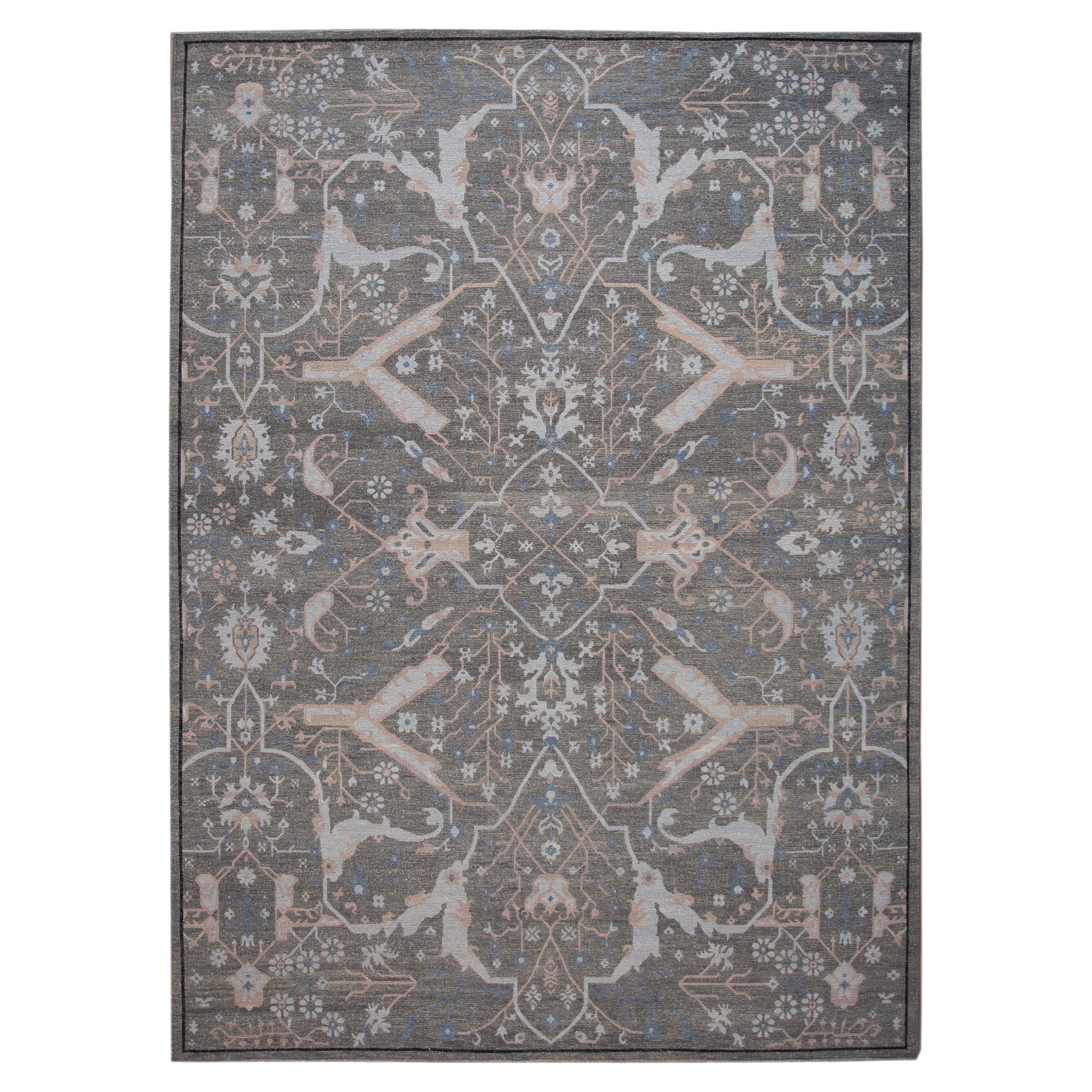 Modern Soumak Rug Oversize Handmade Wool with Allover Gray Design