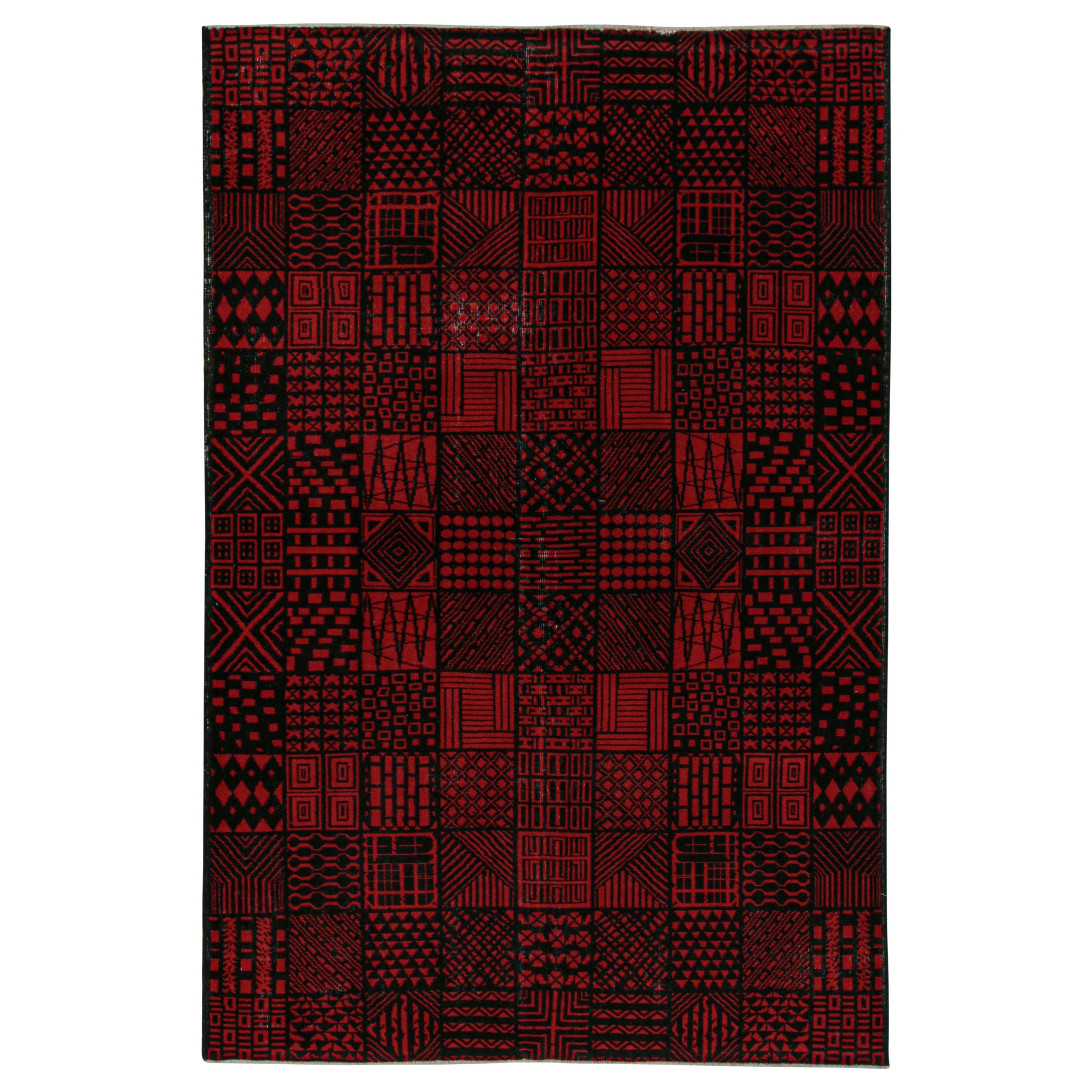 Vintage Zeki Müren Rug in Red & Black Geometric Patterns, by Rug & Kilim For Sale
